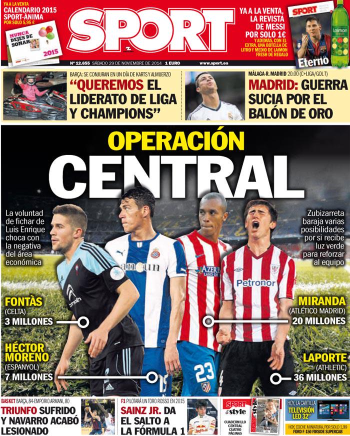 Portada de Sport del 29 de Noviembre