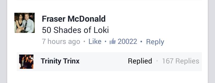 FrasSpaz's tweet image. As of 8pm - 20,022 likes for my #TopComment #thankful #InternetPoints @RobertDowneyJr #50ShadesOfLoki