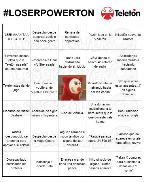 Wuajajaja, está notable el bingo de la #Teleton2014 de <a href="/loserpower/">Loserpower</a>