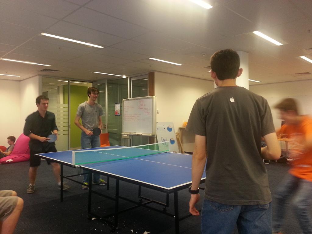 entry29's tweet photo. High stakes table tennis! Next year's grades on the line. @CodeCadets #HACT2014 #CBRIN http://t.co/nP6avhJgwA