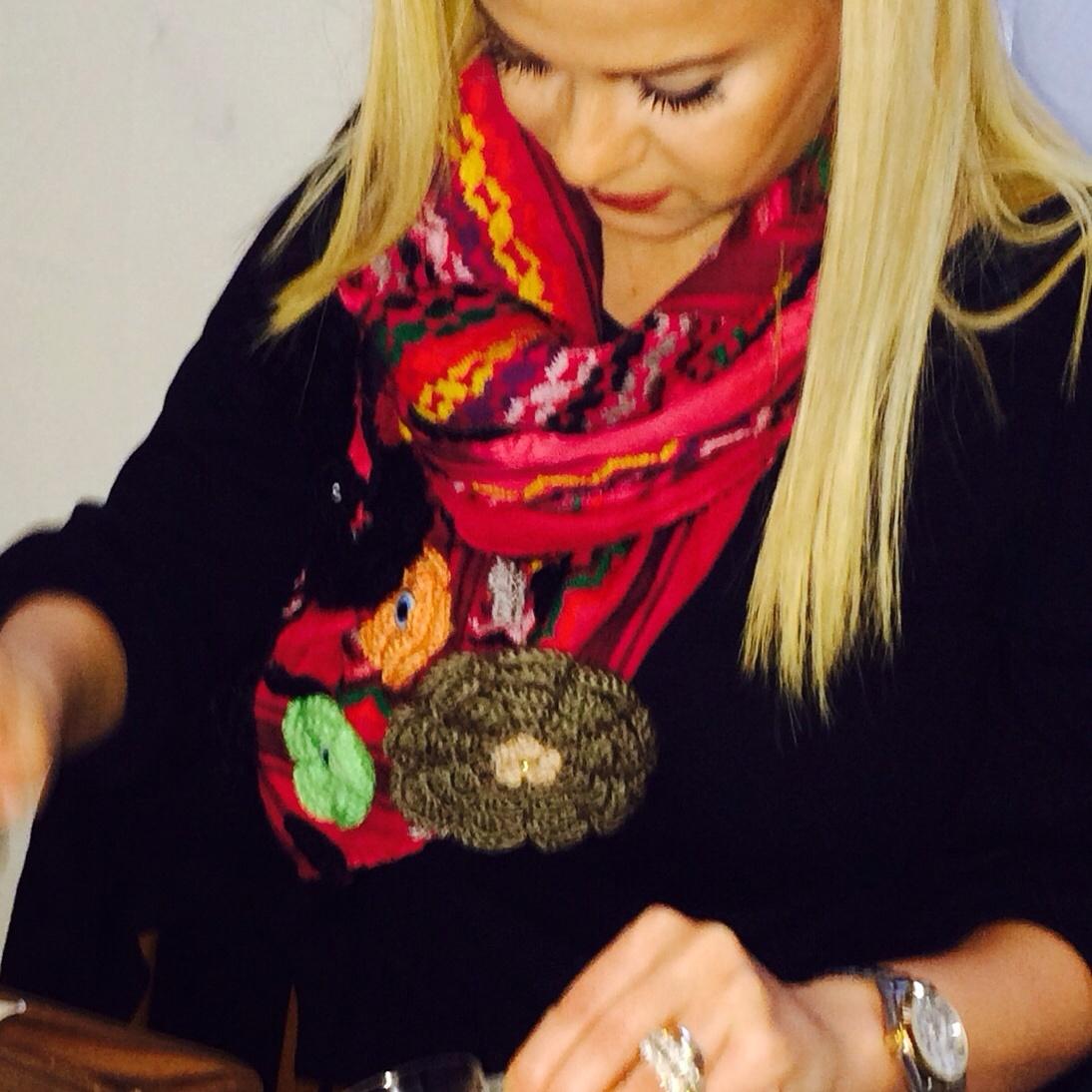 DesignJude's tweet image. Wearing my hand made scarf :)