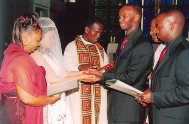 JulieGichuru's tweet image. Mr G &amp;amp; I ready to say our vows with @FrMkaranja who got Mr G to sing for us #VeryBlessed #AwesomeLord