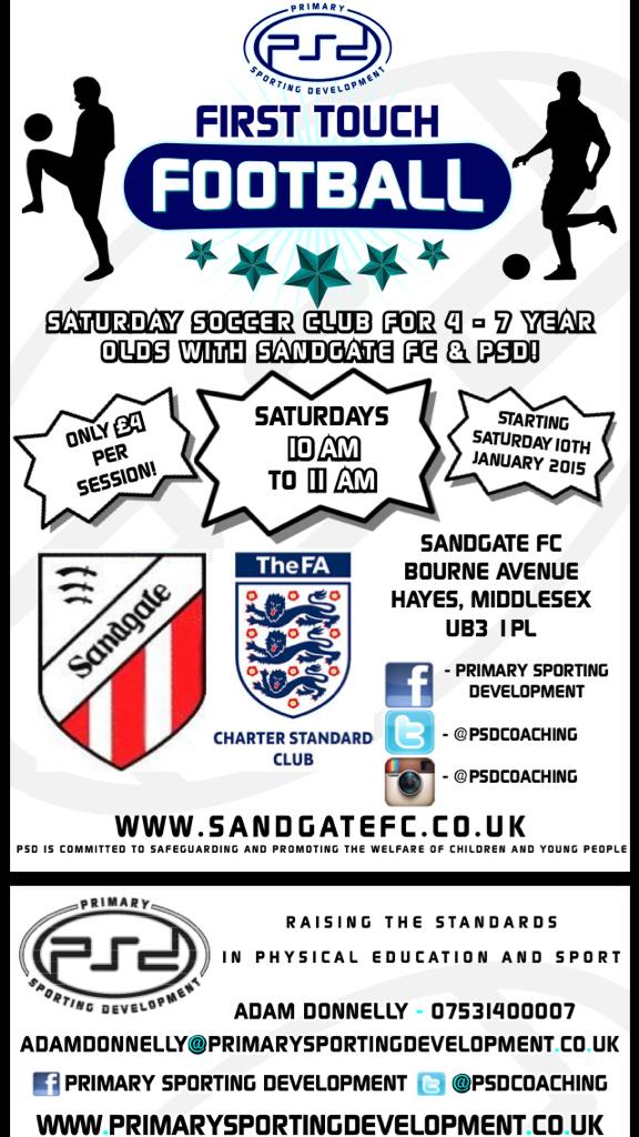 thepsdgroupuk's tweet photo. #FirstTouch Football | Sandgate FC | Saturdays | 10-11am | £4 per session | Age 4-7 | January 2015 | ⚽️@SandgateChair http://t.co/4IRzD8062I