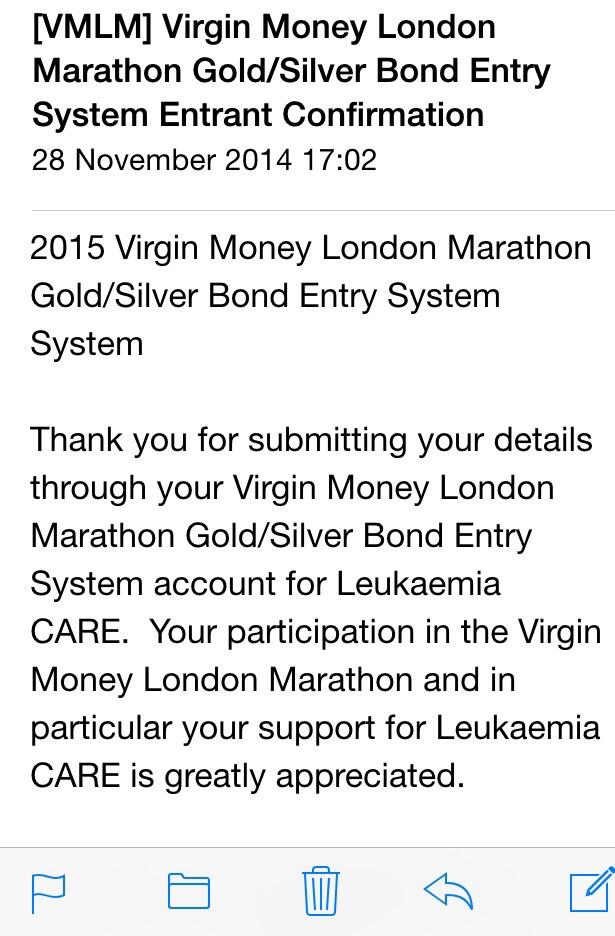Official confirmation of my place in the #London #marathon 2015! You can support me here: justgiving.com/Rachel-Durant/