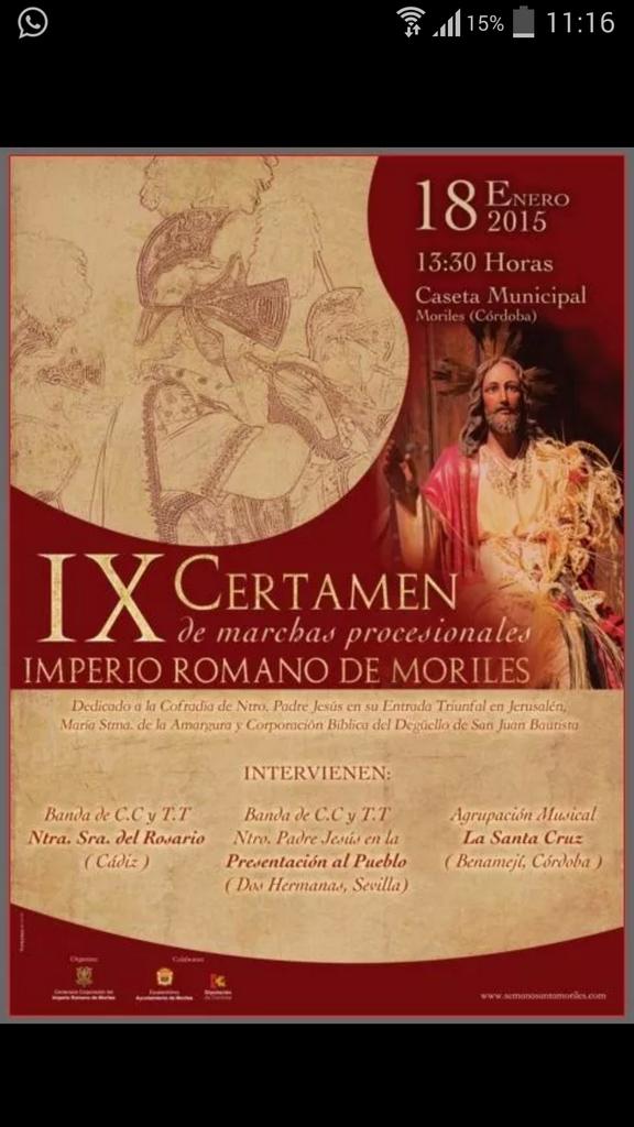 El 18 de Enero de 2015 certamen de Bandas en Moriles a las 13:30 en la Caseta Municipal!! No falteis!!