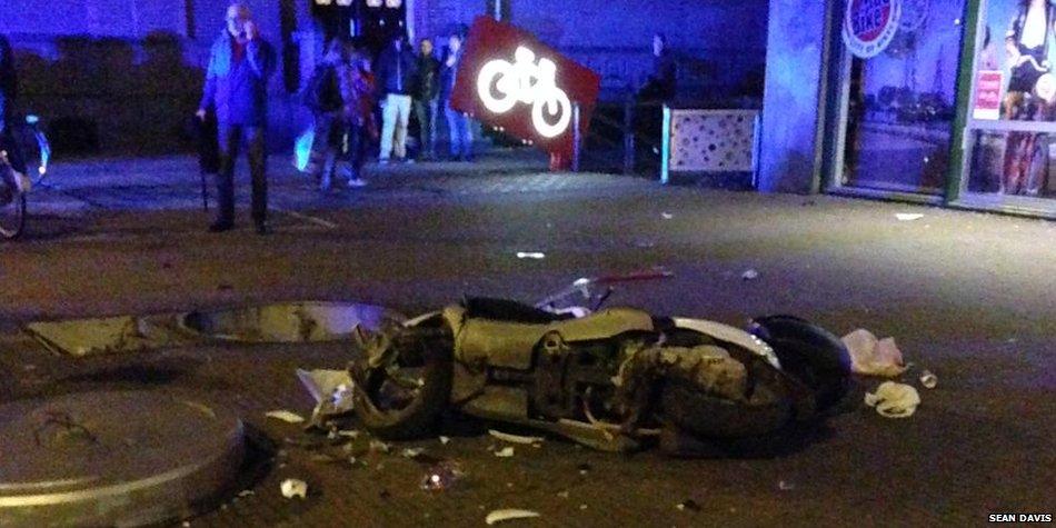 BBCWorld's tweet image. Pop-up toilet unexpectedly rises in Amsterdam, injuring man on moped bbc.in/1CrusIW