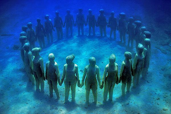 Underwater sculpture off Grenada commemorating slaves thrown overboard during the Middle Passage to the West Indies.