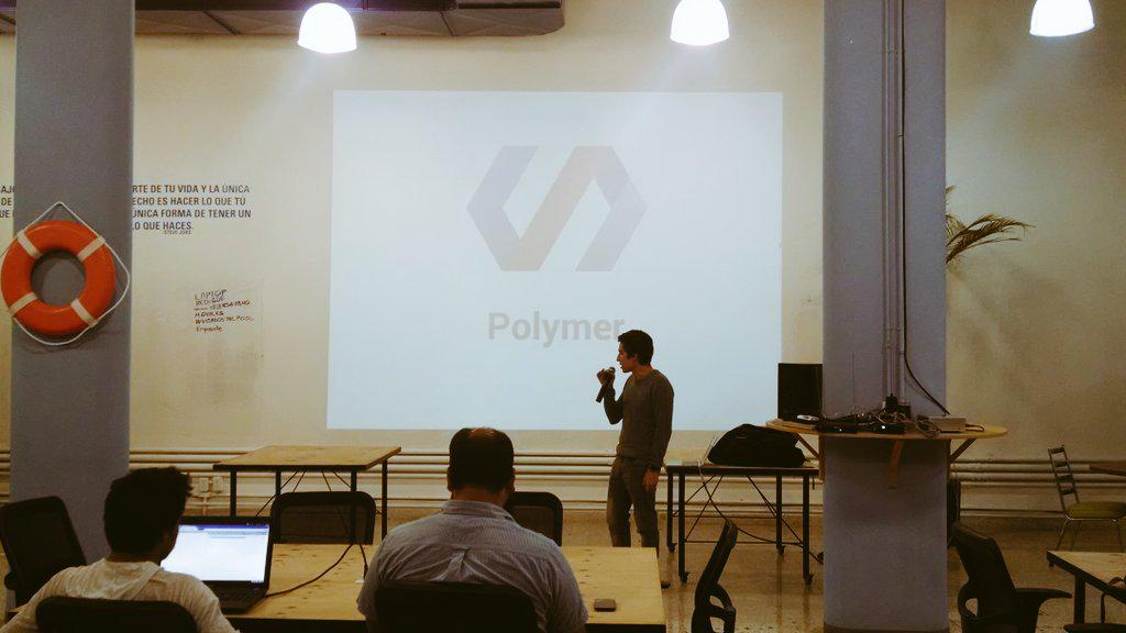 Alevardi's tweet photo. Comenzamos el dev fest #PolymerPolytechnic con @Cool_acid contándonos qué son los web Components y cómo usar Polymer http://t.co/3b6pGZIeBL