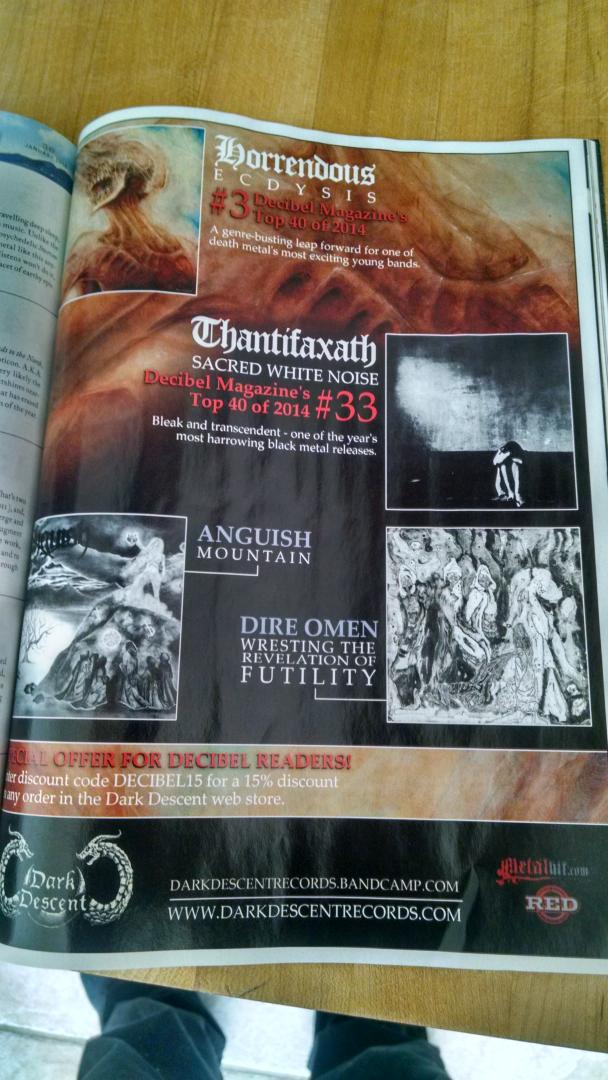DarkDescentRec's tweet photo. Some reading from @dbmagazine.  Horrendous #3 and Thantifaxath #33.  Read our ad for a nice surprise! http://t.co/Df9uKXRboZ