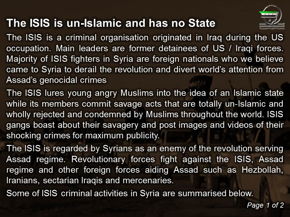 RevolutionSyria's tweet photo. The #ISIS is the ugly mask being used to mask Assad’s genocidal crimes. #Syria http://t.co/y83n9o0lo1