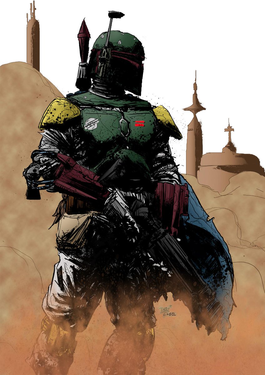 JLGilmon1's tweet photo. Okay, no line color for now. #Progress4 of colors on #BobaFett sketch by @TRexJones. http://t.co/tJ9dsdylY7