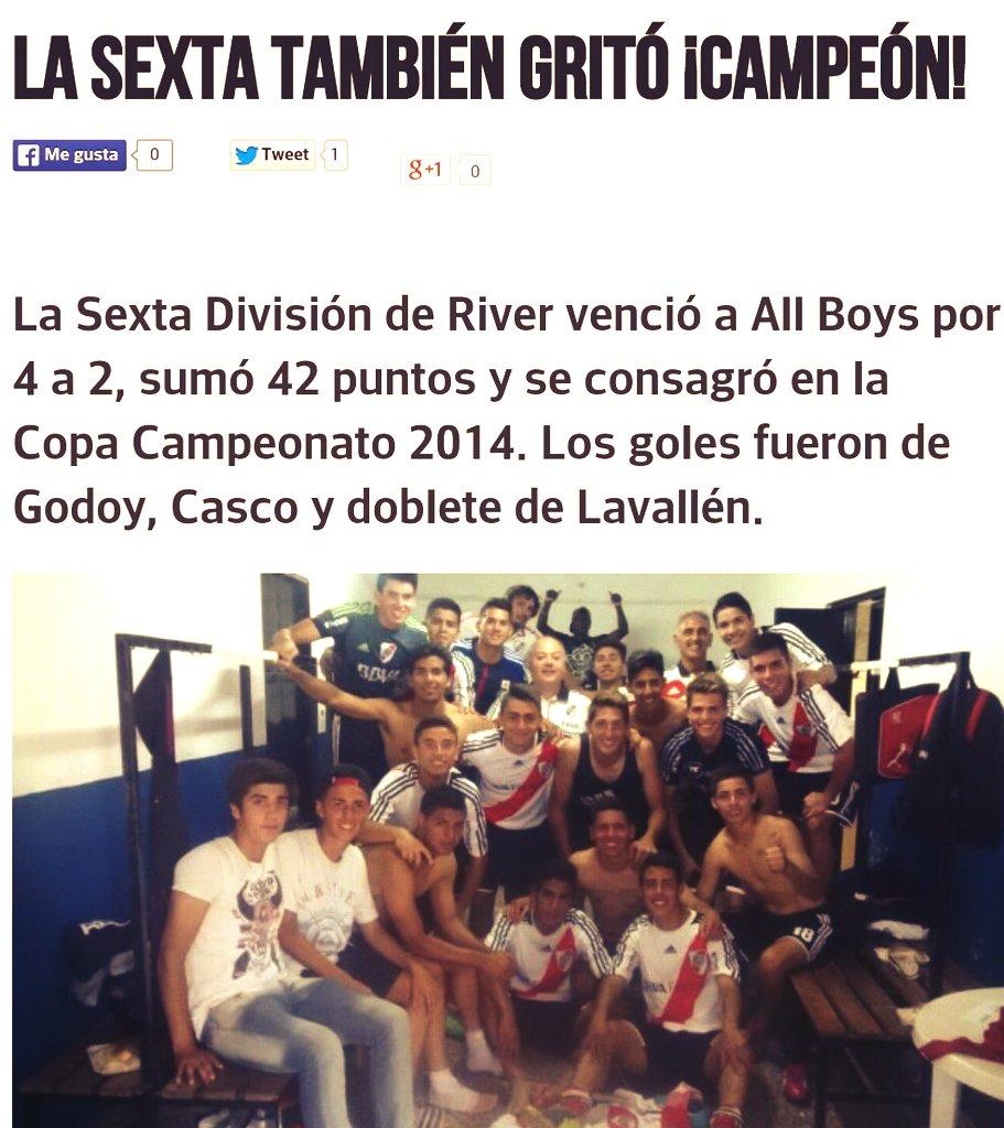 ramosesderiver's tweet photo. La Sexta gano 4-2 y se consagro campeona. Felicitaciones @fedelavallen9 @agustincasco1 @GarzonGabriel @gonza_river5. http://t.co/tTbEcdOp01