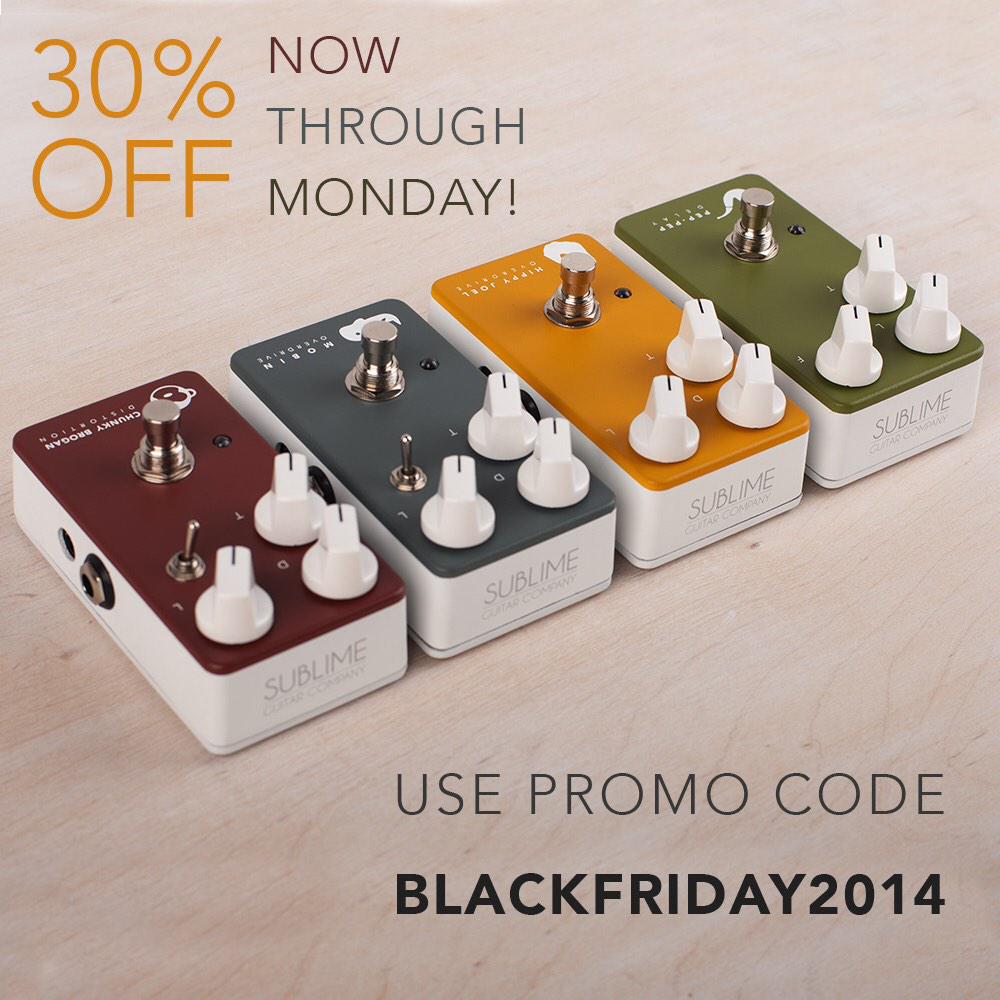 SublimeGuitarCo's tweet photo. http://t.co/xdQaUJmA1E for 30% off everything through Monday! #Guitars #Pedals #guitar #geartalk #gearwire #gifts http://t.co/6F6CiAj9BR