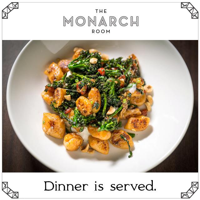 TheMonarchRoom's tweet photo. Dinner is served. Our Red Pepper Gnocchi with Broccolini, Stracciatella, and Toasted Hazelnuts. http://t.co/9KaqDjhUJN