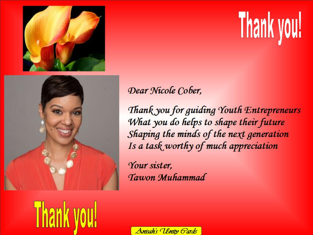 TawonM's tweet photo. Thank you @Niccober #InspiredYouth Entrepreneurs Truly Thanks you for all that you gave. http://t.co/VPYIsOj8VI