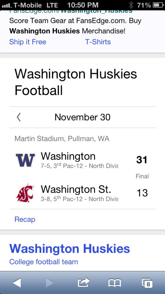 DeanneVendetti's tweet photo. #Dawgs the #Cougs can read this &amp; weep! #Winning 69-32-6 #Huskies have won over 2 x as many #AppleCups than the Cougs http://t.co/6mN9oFAMLD