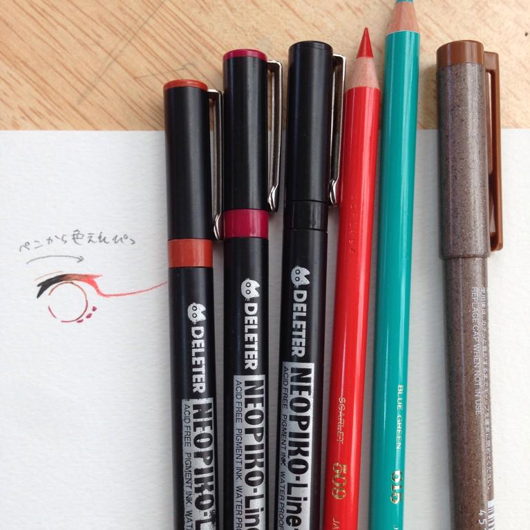 あむた Solt0715 ペンはネオピコとマルチライナー コピックはスケッチ中心で使ってるよ グラデーションはペン と油性色鉛筆を併用してやってる 油色鉛筆でしっかり線を描くと滲まないに発色いいかんじするん Http T Co Hssiyetl0k Twitter