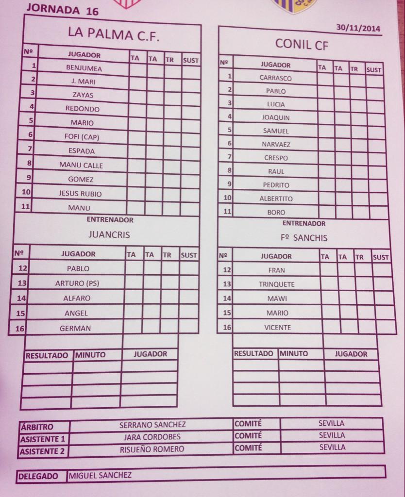 radiovozc's tweet photo. Alineaciones iniciales del partido entre @LaPalmaCF y #ConilCF. Como siempre te lo llevamos en @radiovozc http://t.co/cLx2xlXYCC