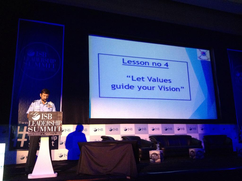 kanchanbhakoo's tweet photo. "Let Values guide your Vision" - Air Vice Marshal Sachdeva @LifeAtISB #isbleadershipsummit #ILS2014 http://t.co/NjYJjVjvnI