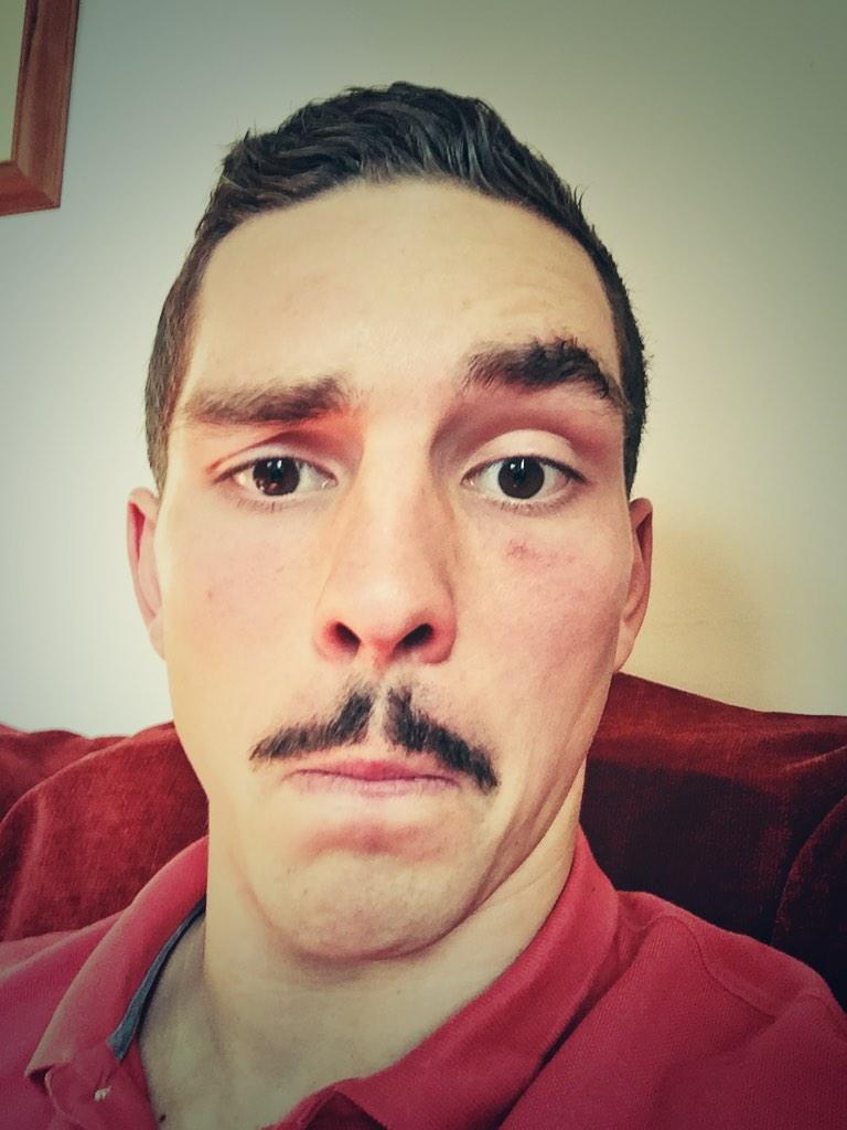 George_North's tweet photo. Last day with the#Mo! Trimmed the Mr.Burgendy to a thin number!Please donate almost hit £1000! http://t.co/DYuZriGx33 http://t.co/r417JaHayz