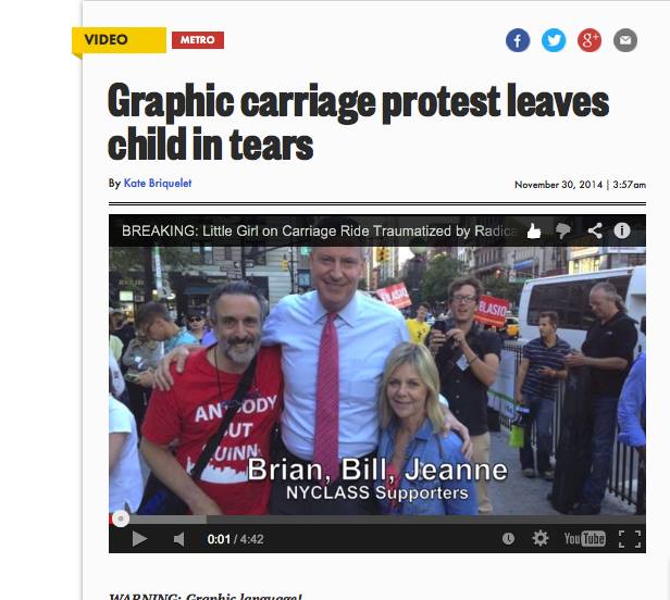 crgshldn's tweet image. DiBlasio's desperate supporters bring little girl to tears at carriage horse protest #gettingdesperate