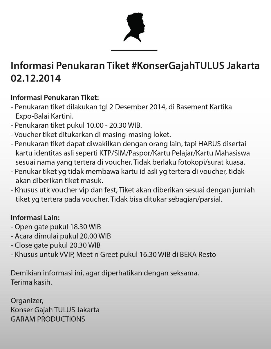 Khusus untuk penukaran tiket yang beli via @GaramProd , berikut informasinya ya.. Agar diperhatikan yaa :)