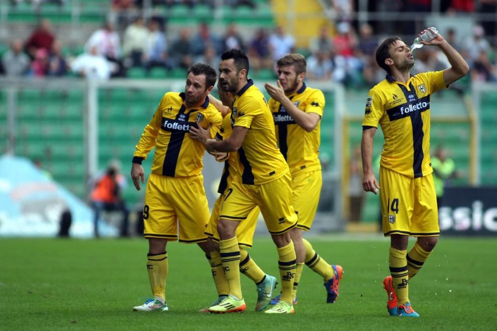 Ristovski and teammates celebrate Parma's goal Ristovski and teammates celebrate Parma's goal