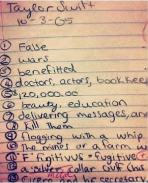 ARswiftfacts's tweet photo. • صورة ورقة اختبار تايلور التي التقطتها عندما كانت في المرحلة الثانوية. http://t.co/5mvSJOgseO