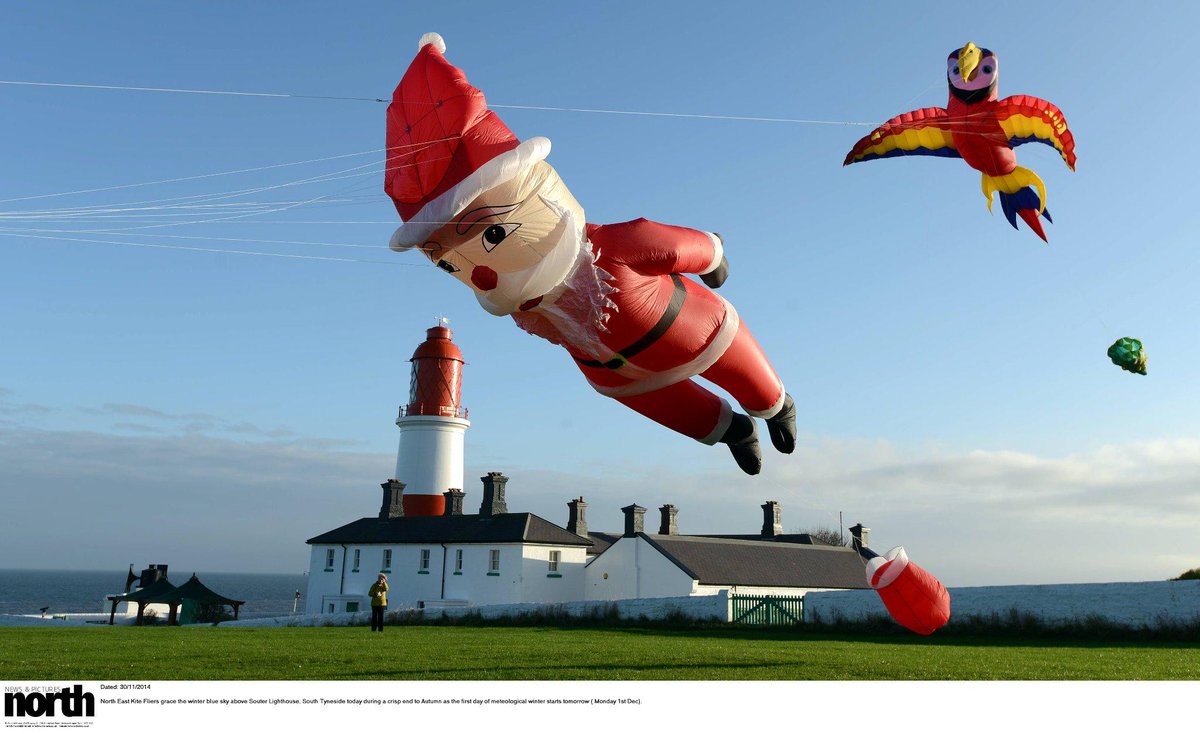 FLYING SANTA spotted by NNP's @paulkingstonnnp ,A huge flying santa kite at Souter Lighthouse,South Shields.
