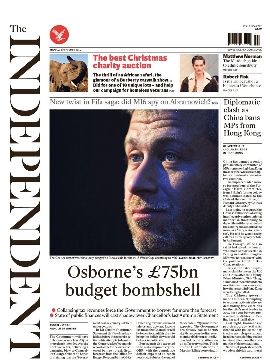 Portada de The Independent del 1 de Diciembre