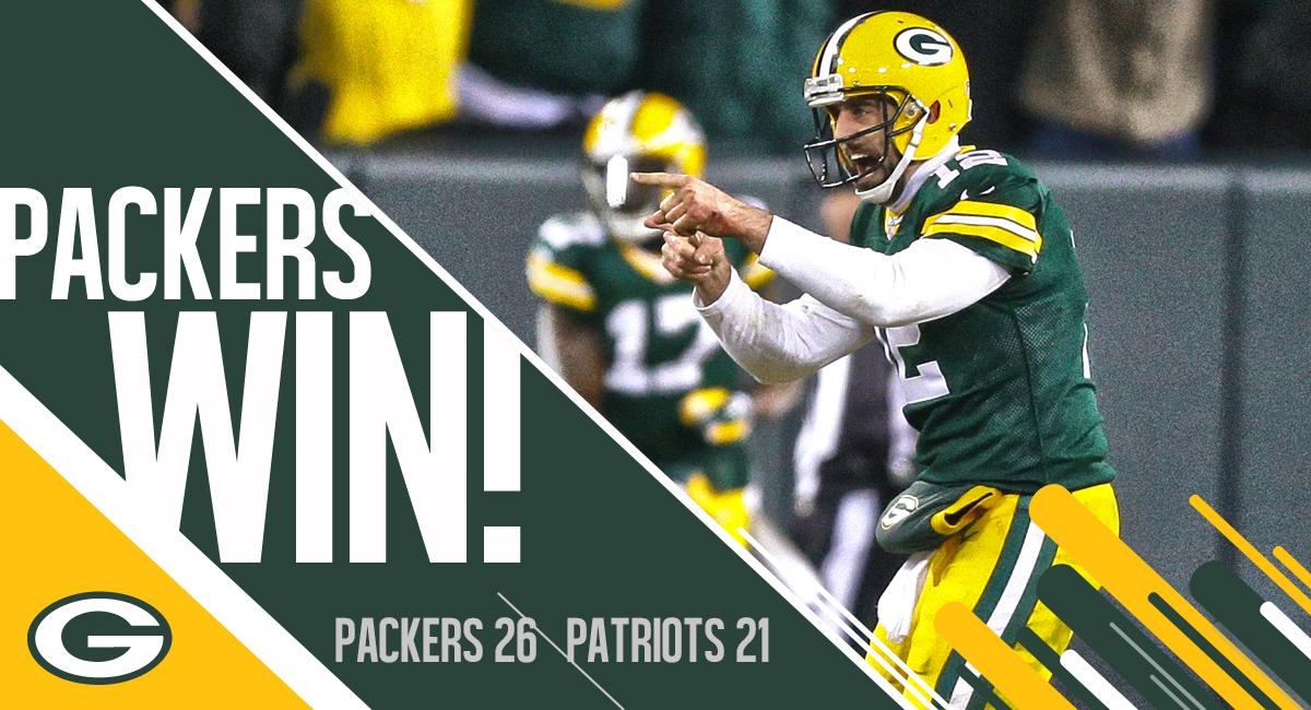 Green Bay Packers on Twitter "Final score Packers 26, Patriots 21