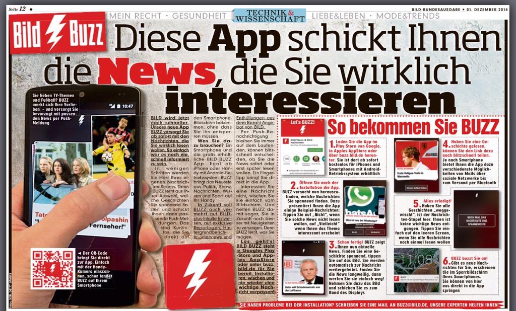 KaiDiekmann's tweet photo. Ab heute neu von @BILD: BUZZ - die Nachrichten-App, die lernt, welche Nachrichten Sie wirklich interessieren! http://t.co/Z0GVTahTJj