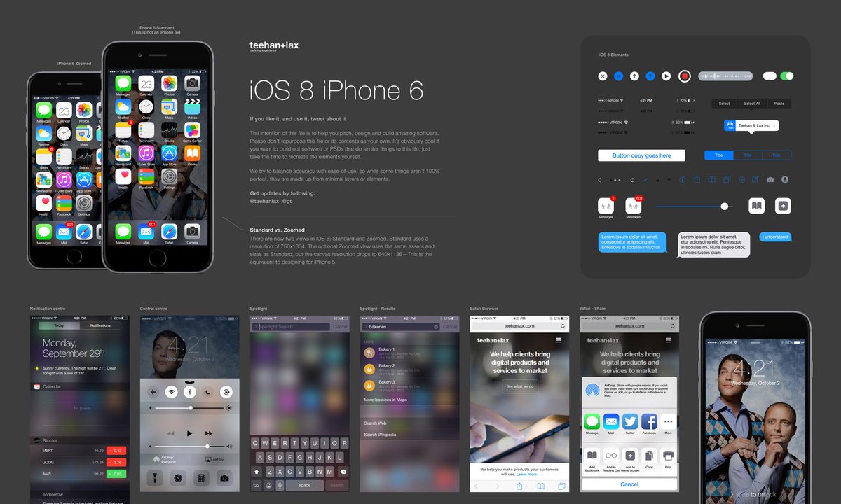 AdhamDannaway's tweet image. iOS 8 GUI for Sketch (iPhone 6) teehanlax.com/tools/iphone-s… via @teehanlax