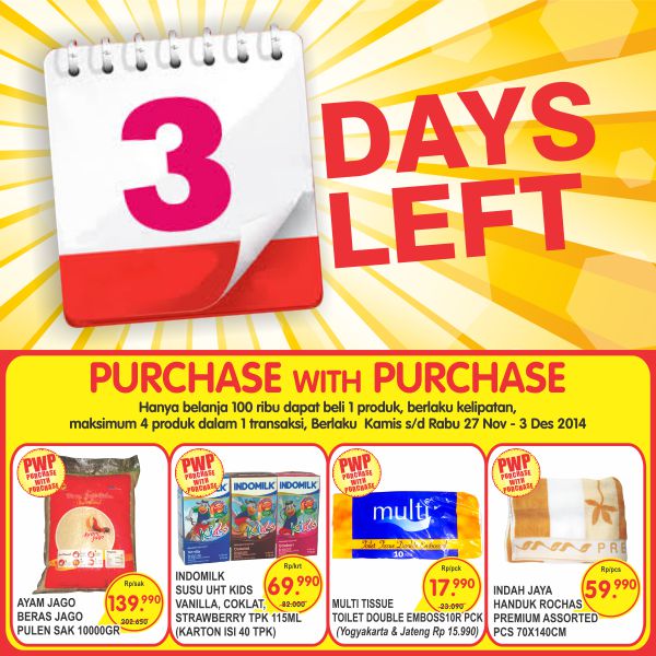 InfoSuperIndo's tweet photo. 3 hari lg! Promo PWP (Purchase W/ Purchase) 27Nov-3Des'14. Belanja 100ribu dpt beli 1 produk, berlaku kelipatan #PWP http://t.co/8xI74RFjOl