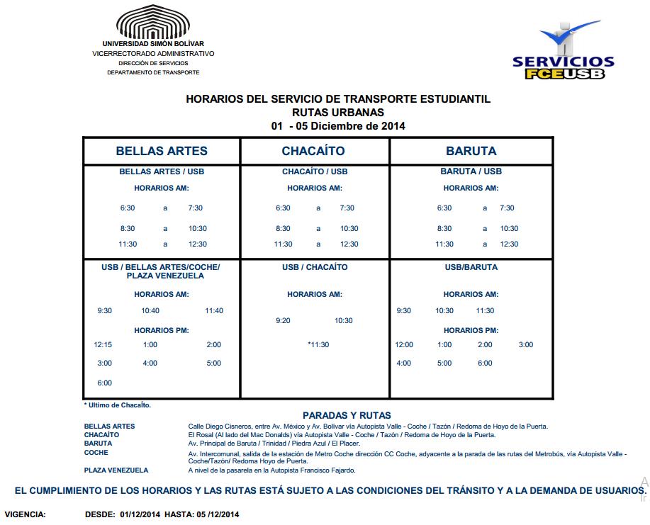 akaLuisSerrano's tweet photo. Uesebista, este es el horario de nuestras Rutas Urbanas por la próxima semana. #USBve http://t.co/dVtHZnusYc