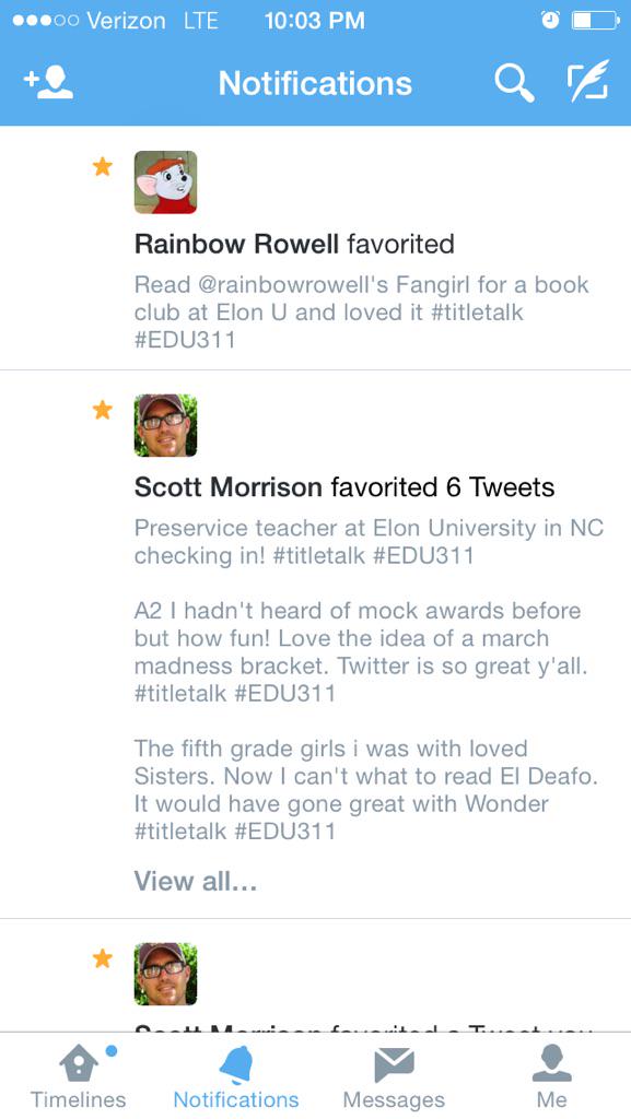 AngieEd_elon's tweet photo. @jjsuperhero look who favorited my tweet!!! (Besides @doctormorrison) #EDU311 http://t.co/Iwz9x6mdt5