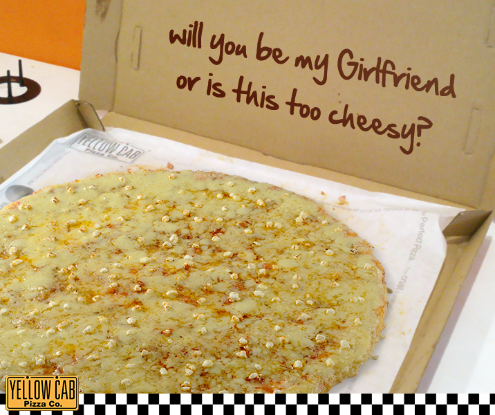 ycpizzaofficial's tweet photo. Isnโt this the best way to propose? ;) Bite into Yellow Cabโs #4 Cheese :) #BiteIntoYellow http://t.co/tt0zD9xaut