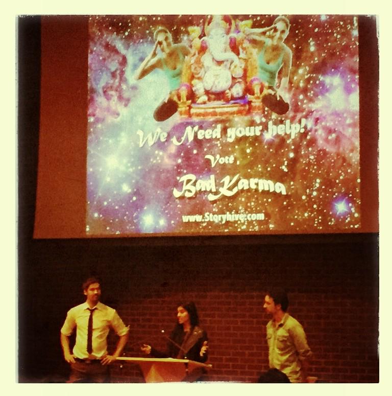 badkarmaseries's tweet image. @badkarmaseries presenting our @STORYHIVE project to a packed theatre @VISAFF along with @djemenes