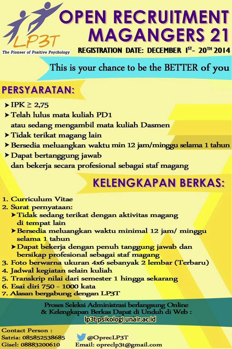 OprecLP3T's tweet photo. Open Recruitment Magangers 21 dibuka @bempsikologiUA http://t.co/ifx9kcdSuq
