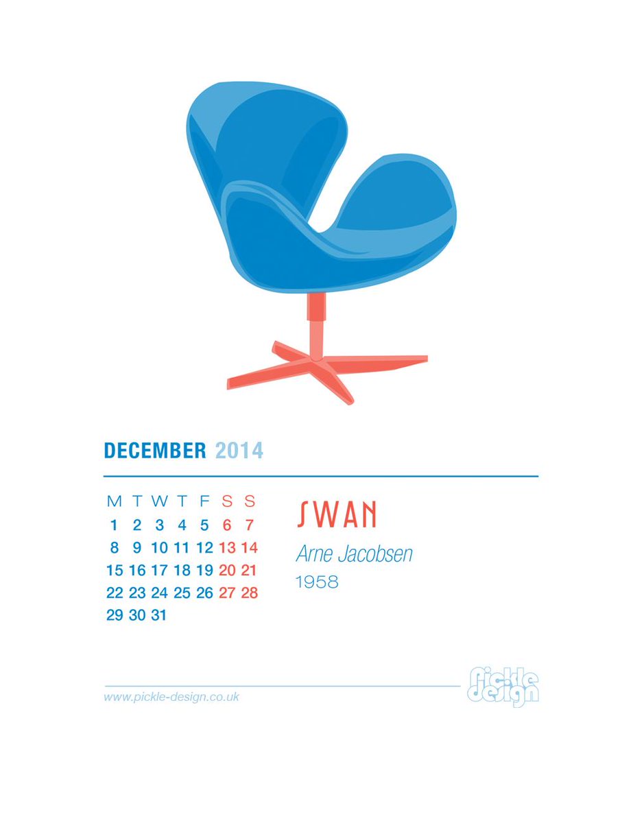 pickledesign's tweet photo. Our December 2014 calendar featuring the Swan Chair designed by Arne Jacobsen #graphicdesign http://t.co/TvfF1ghYUm http://t.co/EG7EiGRddM