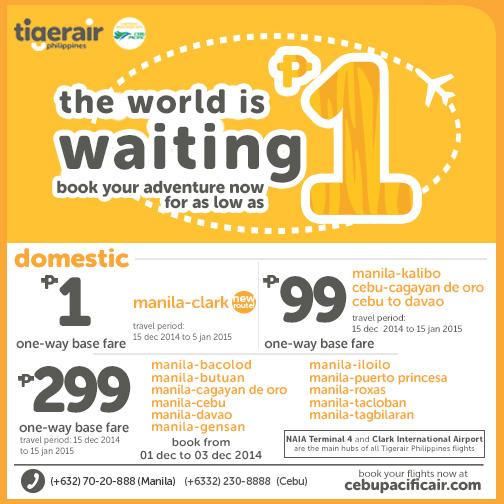 The world is waiting. Book your adventures now for as low as ₱1!
Book this #TigerairPHSale at bit.ly/CEBTigerairph