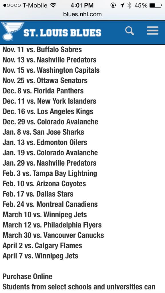 VanHuelsing's tweet photo. Blues student night schedule. $24 upper bowl $48 lower bowl. Go to blues games! http://t.co/jqIkxk1md7