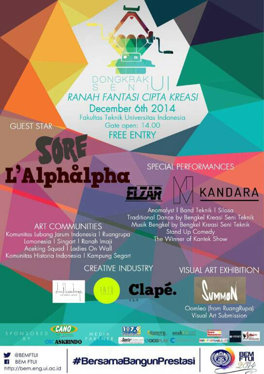 Mark your calendar on Dec 6th, <a href="/ELZARofficial/">ELZAR!</a> will be playing at Dongkrak Seni UI 2014 @ FTUI, Depok .