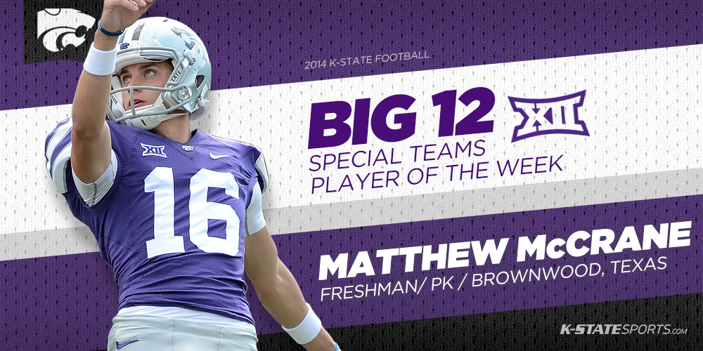 kstatesports's tweet photo. Congrats to #KStateFB PK Matthew McCrane - the Big 12 Special Teams Player of the Week! http://t.co/7H1omqGLf8 http://t.co/G51bMxoGVp