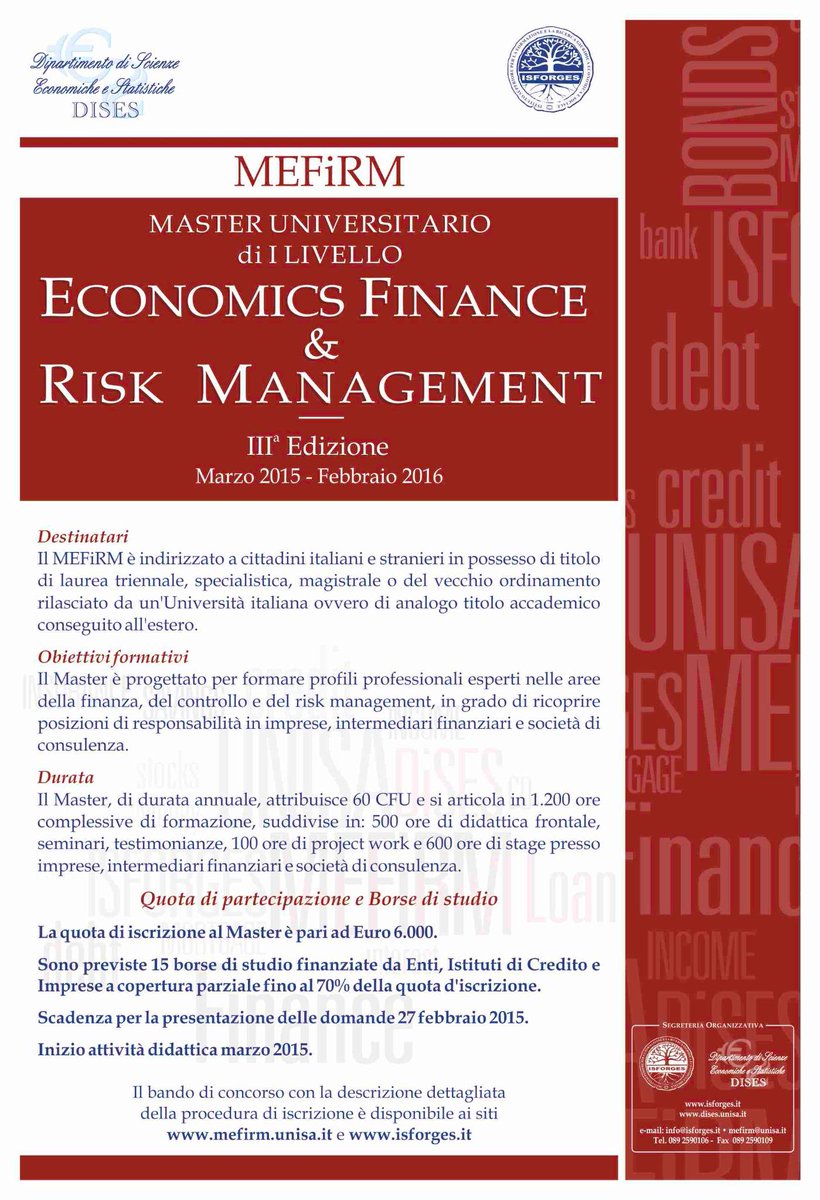 MasterMEFiRM's tweet photo. Master MEFiRM III Edizione. Scarica il bando su http://t.co/uRhtcVr9Mz #altaformazione #riskmanagement #banche http://t.co/It1ygzjTVZ