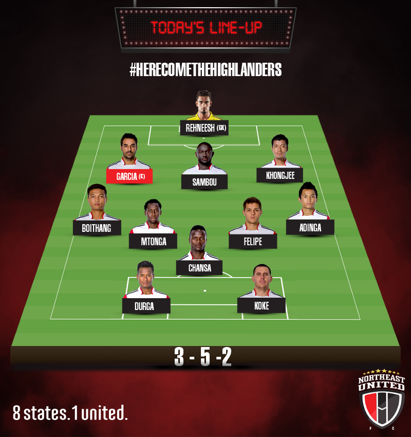 NEUtdFC's tweet photo. Here's how the #Highlanders line up for the big game against FC Goa tonight at the Jawaharlal Nehru Stadium! #NEU http://t.co/sMoNtG51HC