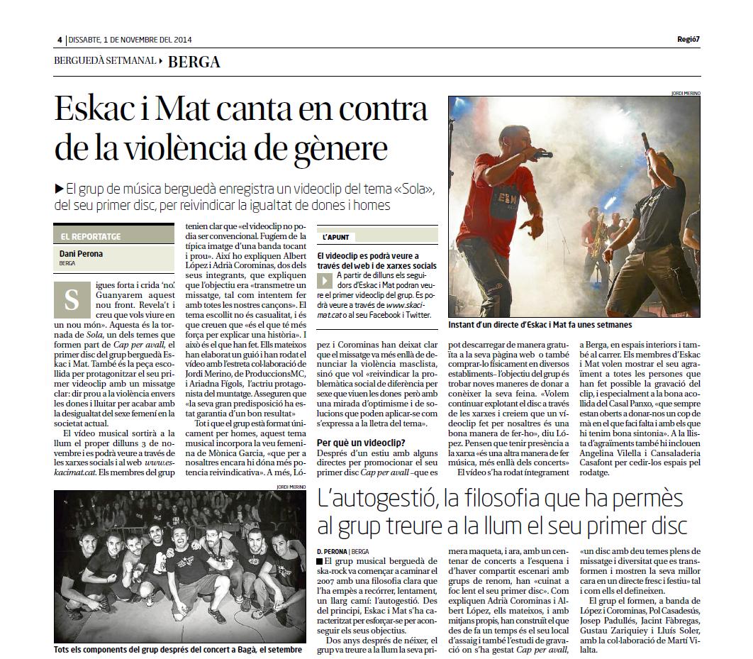 eskacimat's tweet photo. Repassàvem el mig any de vida del disc #CapPerAvall (http://t.co/oRrFfhNq1A) al @diariRegio7 amb aquesta entrevista. http://t.co/IYIuFbPvrd