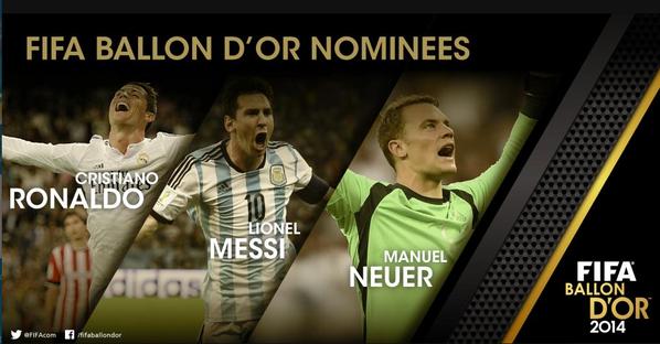 Who should win FIFA Ballon d'Or 2014?

RT - Cristiano Ronaldo
FAV - Lionel Messi
REPLY - Manuel Neuer
