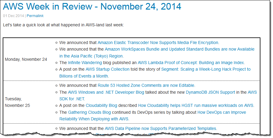 #AWS Week in Review - November 24, 2014 - amzn.to/1yBZzxr