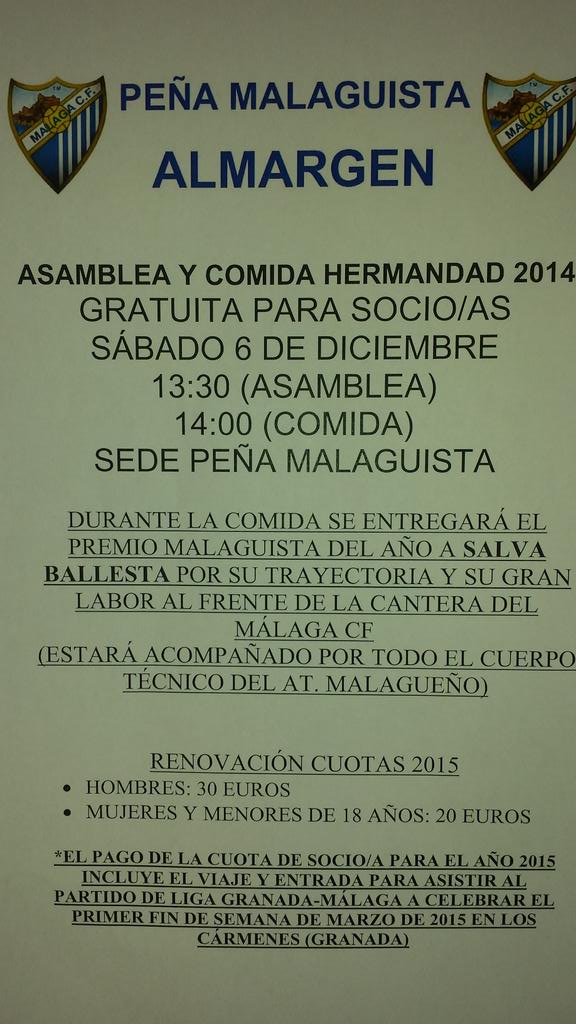 pmalmargen's tweet photo. El próximo 6 de diciembre celebramos la Asamblea Ordinaria de nuestra peña. Aquí puedes ver el cartel http://t.co/yzwv5KRGLq